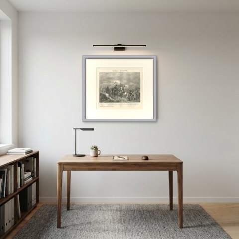 Combat of Tarvis, Battle above the Clouds, Antique Madou Lithograph, 1827, shown framed in a room