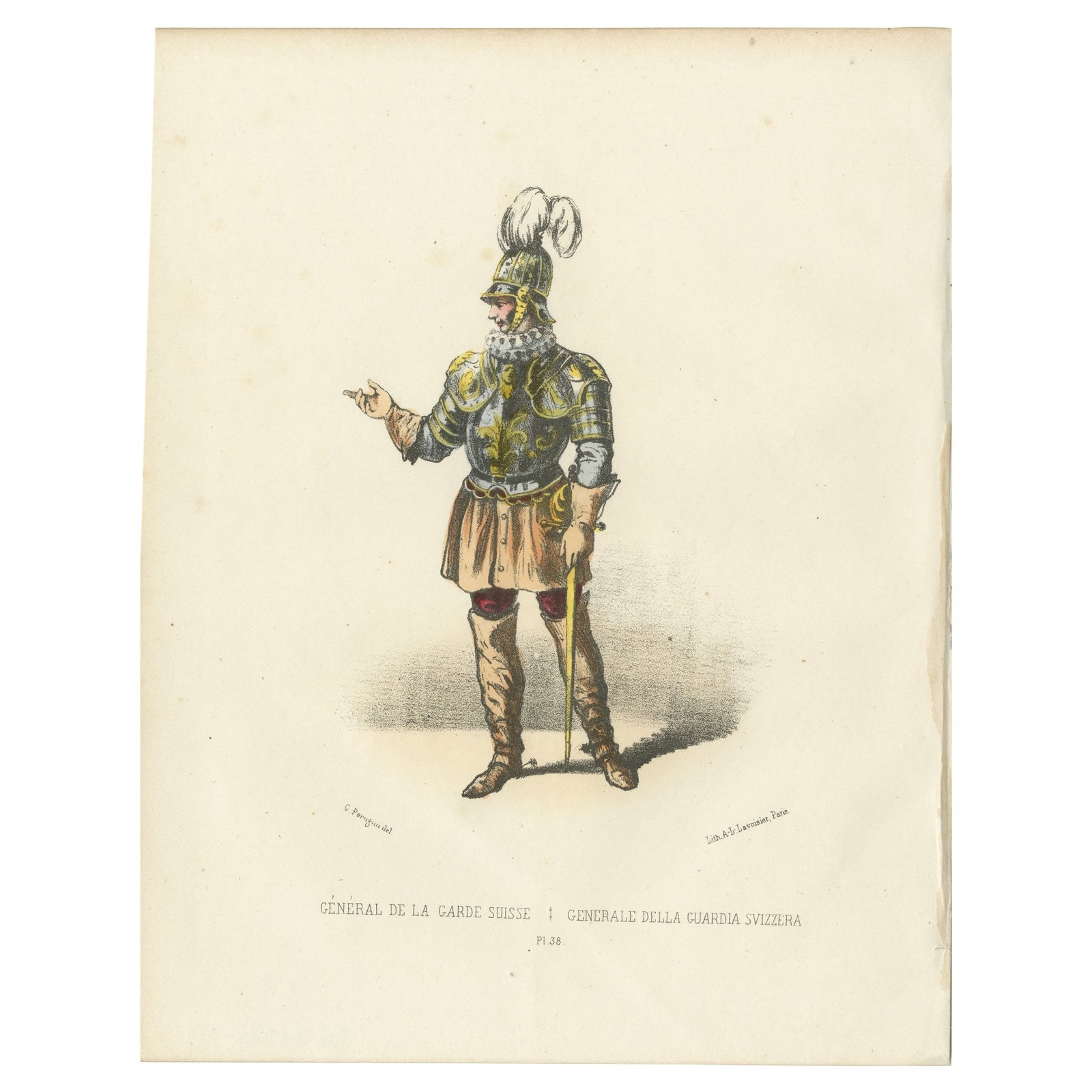 Commanding Tradition: Handcolored Print of the Swiss Guard General, 1862
