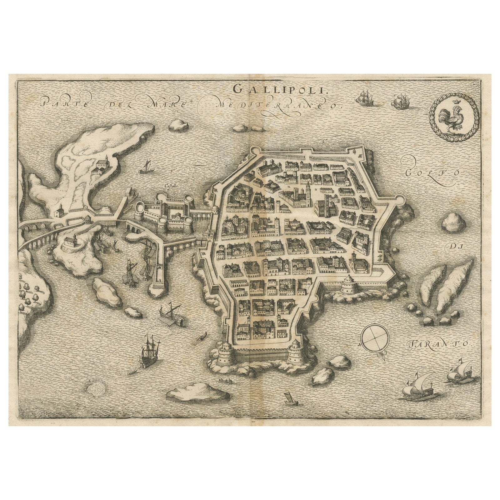 Gallipoli Fortifications: A 1688 Engraved Bird’s-Eye Map by Mattheus Merian