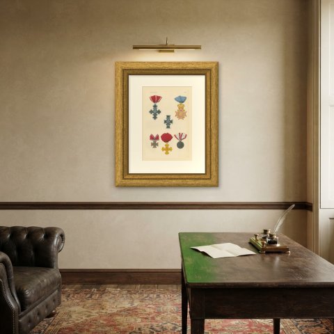 Electoral Hesse, Iron Helmet Crosses, Plate XLII, Wood Engraving, 1844, shown framed on a wall