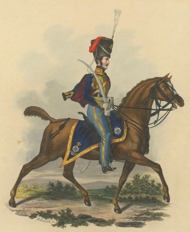 Hanoverian Guard Hussar Officer Elegance, 19th Century Military Print, close-up 1