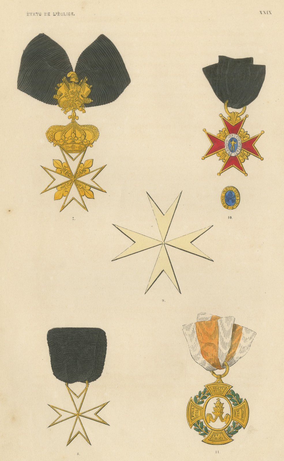 Papal States, White Crosses and Papal Decorations, Plate XXIX, 1844