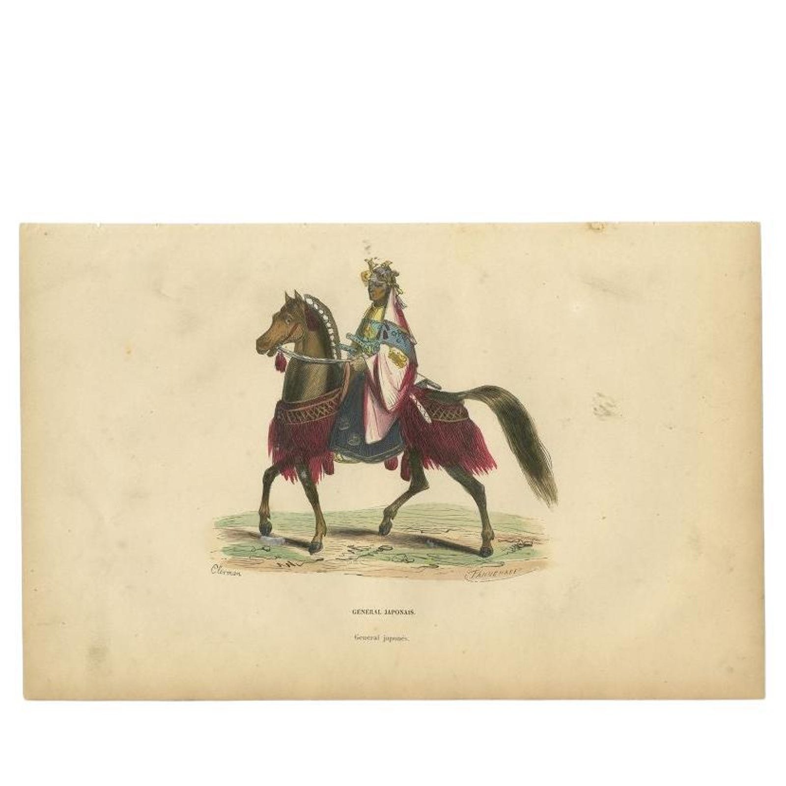 Antique Hand-Colored Print of a Japanese General, 1843