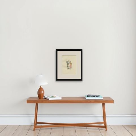 Antique Print of Italian Soldiers, 15th Century, by Bonnard, 1860, shown framed on a wall