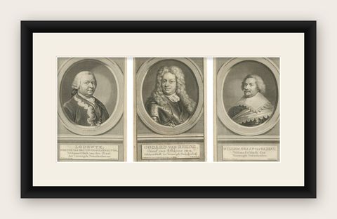 Dutch Military Commanders, Brunswick, Van Reede, and Van Nassau Portraits, 1755, shown framed