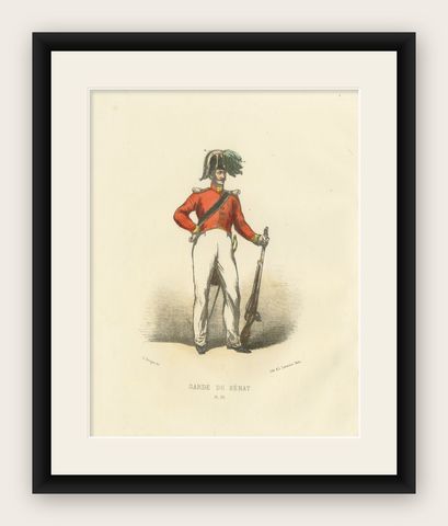 Resolute Protector: Handcolored Print of a Senate Guard, Plate 35, 1862, shown framed