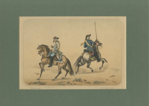 Spanish Cavalry, Two Horsemen in Cocked Hats, One with a Lance, Villegas, 1861, view 2