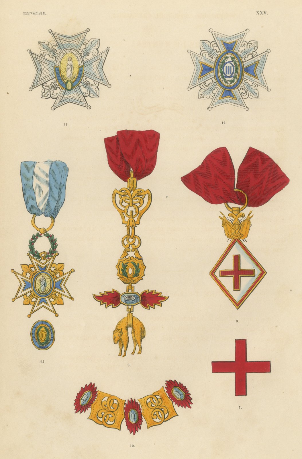 Orders of Spain, Golden Fleece and Charles III Insignia, Plate XXV, 1844