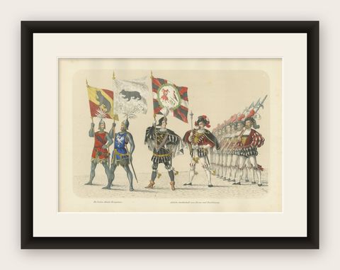 The Old Bernese Banners, A Splendid Procession of Knights & Honor Guards, 1855, shown framed