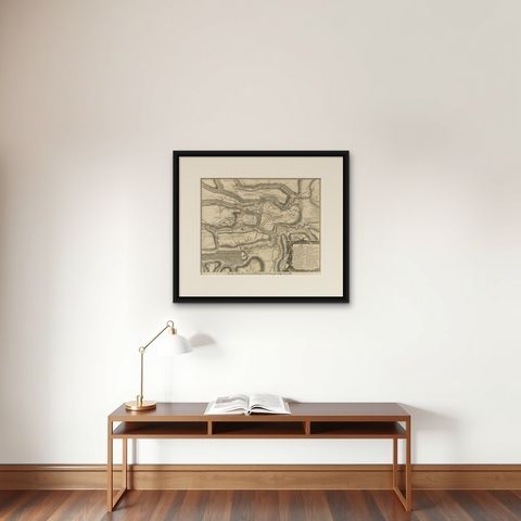 Antique Print of the Battle of Oudenard by I. Basire, 1751, shown framed on a wall