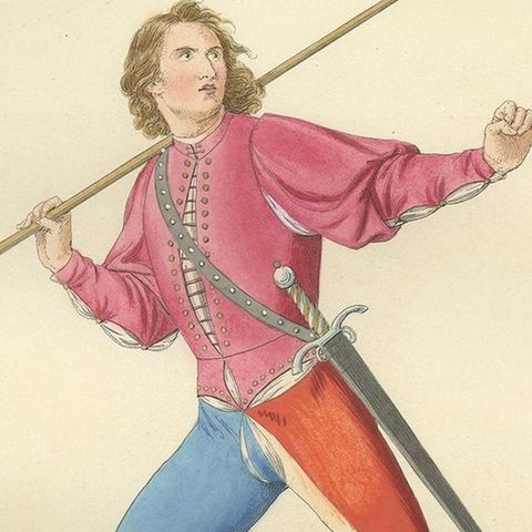 Antique Print of an Infantry Soldier, Italy, 15th Century, by Bonnard, 1860, close-up 2