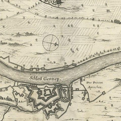 Antique Map of The Siege of Gennep, the Netherlands, c.1650, close-up 2
