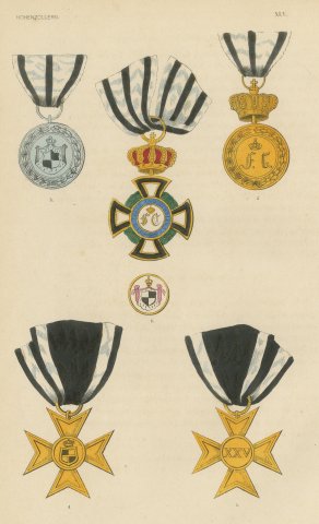 Hohenzollern, Princely House Order Insignia, Plate XLV, Wood Engraving, 1844