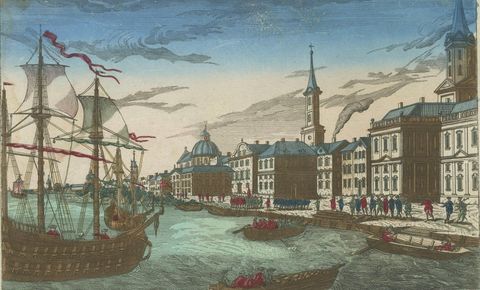 Landing of the British Troops in New York, Hand-Colored Optical View, ca. 1776, close-up 2