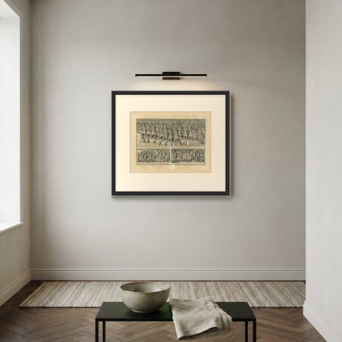 Roman Army Crossing a Bridge of Boats, Trajan's Column, Montfaucon, 1722, shown framed on a wall