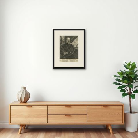Very Rare Print of Franciscus Valdesius, Commander of the Spanish Troops, 1649, shown framed on a wall
