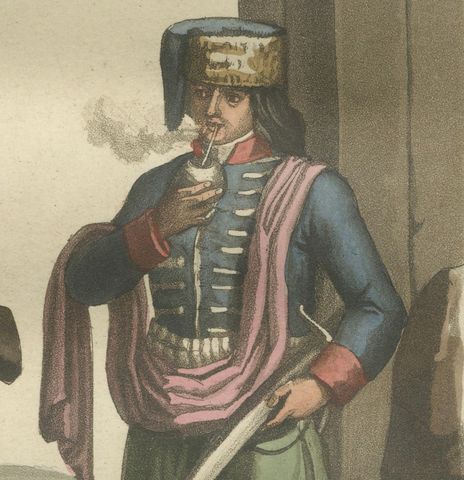 Soldiers at Rio de la Plata, Eastern Beach in Argentina by Ferrario-Bonatti 1821, close-up 2