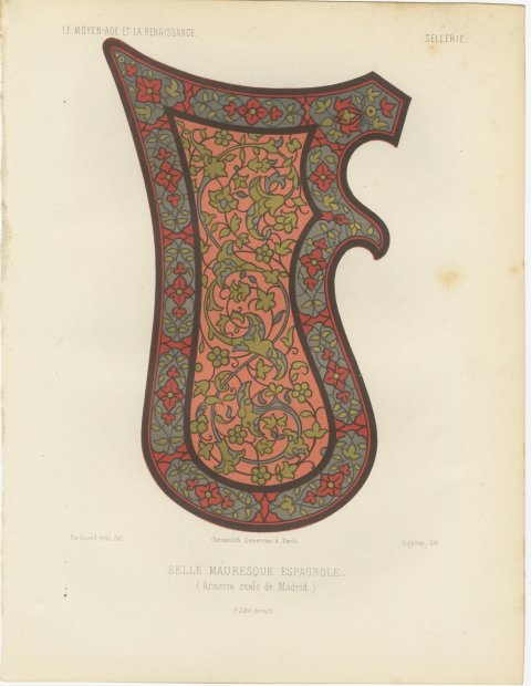 Moorish Spanish Saddle, Royal Armory of Madrid, Antique Print, 1851, view 2