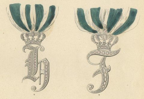 Orders of Anhalt, Monograms and Merit Medals, Plate II, Wood Engraving, 1844, close-up 2