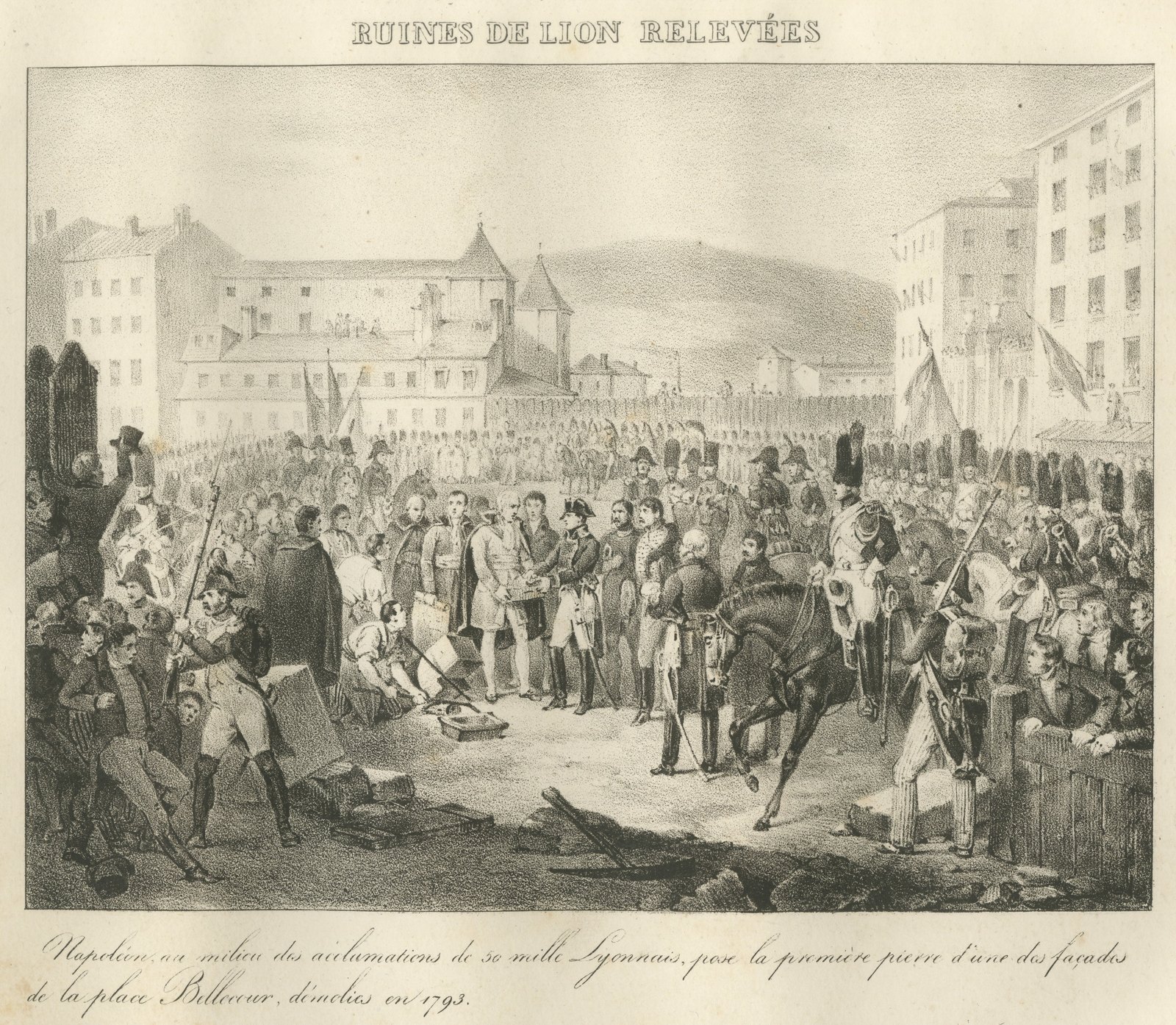 Lyon Rebuilt, the Place Bellecour, Antique Madou Lithograph, 1827