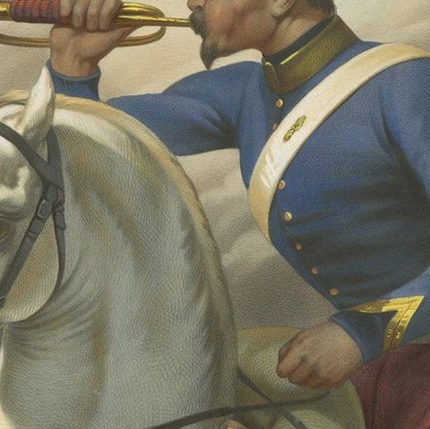 Antique Print of a French Cavalryman During the Battle of the Smala 'circa 1845', close-up 1