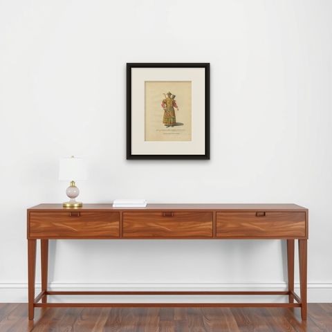 Mandarin Officer of War, Chinese Tartary, Antique Print, Jefferys, 1749, shown framed on a wall