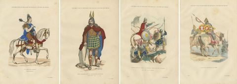 Early French Warriors and Nobility, Gaulish to Norman Cavalry, 4-Plate Set, 1860, view 2