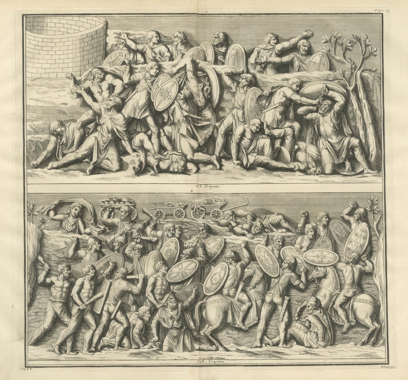 Roman Battle Scenes Beside a Round Tower, Trajan's Column, 1722