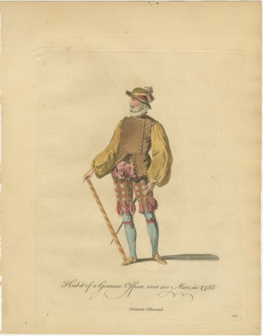 German Officer over 100 Men with Striped Staff, Costume of 1588, 1757, view 2