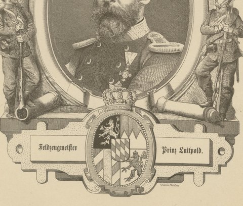Feldzeugmeister Prince Luitpold of Bavaria, Wood Engraving, Munich, circa 1870, close-up 2