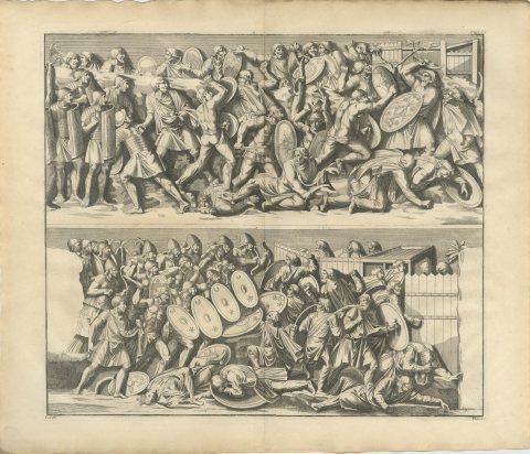 Romans and Barbarians Fighting at a Palisade, Montfaucon Engraving, 1722, view 2