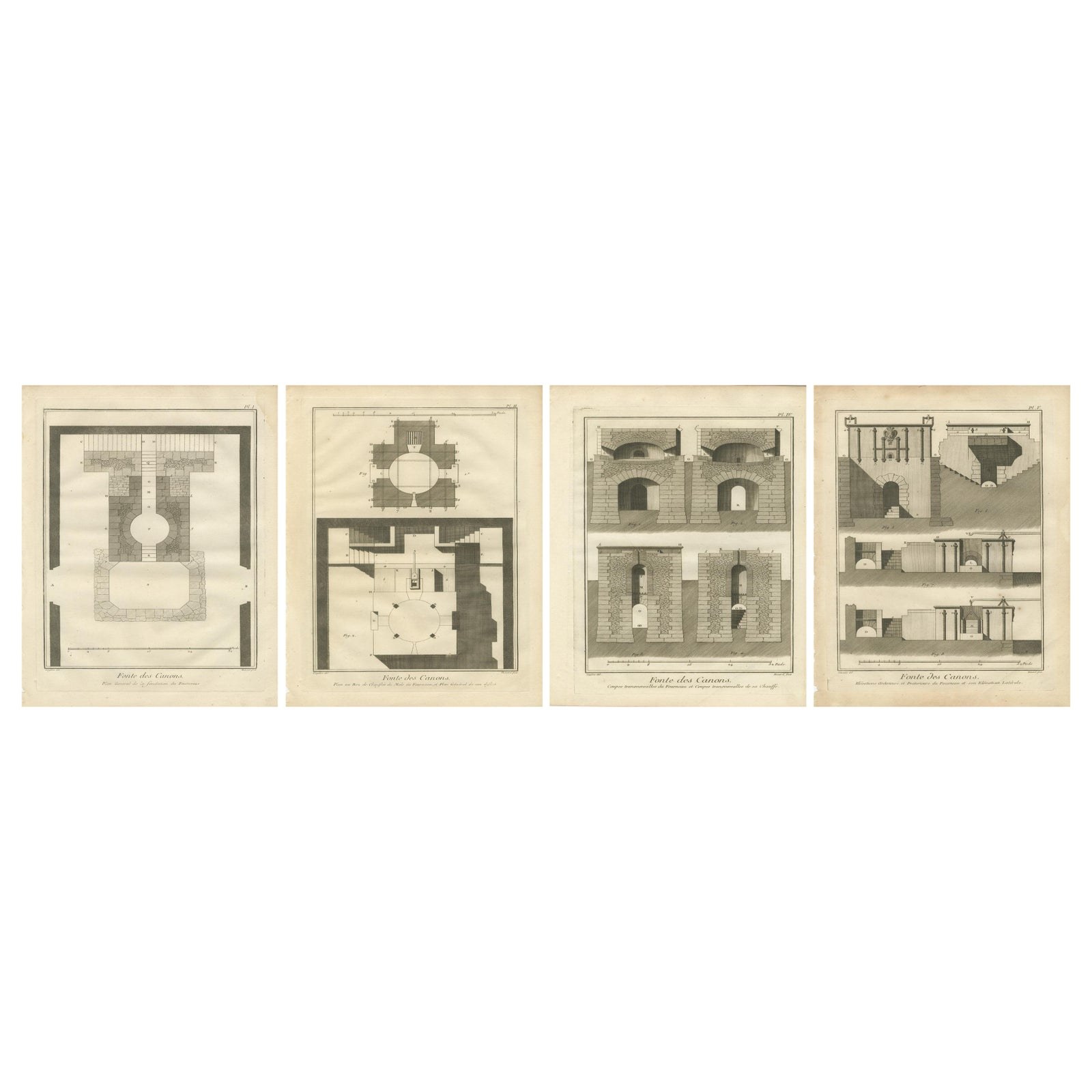 Set of 1770s Cannon Foundry Engravings from Diderot’s Encyclopédie, France