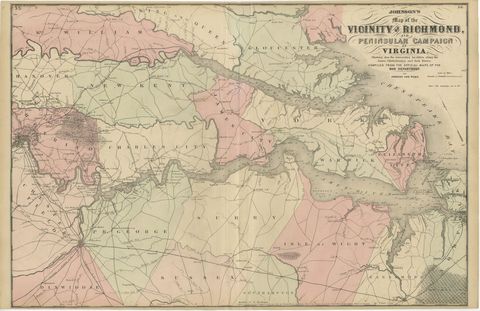 1862 Johnson's Map of the Vicinity of Richmond & Peninsular Campaign, Virginia