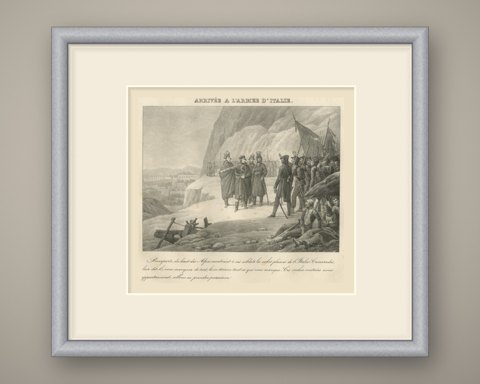 Bonaparte Takes Command of the Army of Italy, Antique Madou Lithograph, 1827, shown framed