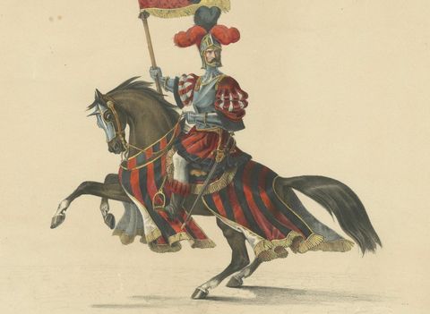 Proud Standard-Bearer of Bern, A Majestic Cavalry Figure from the 1853 Festival, close-up 2