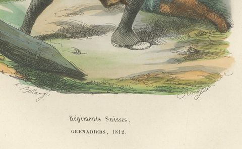 Napoleonic Swiss Grenadier, Régiments Suisses 1812, Imperial Guard Print, 1843, close-up 1