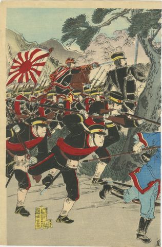 Meiji-Era Triptych of the Battle of Pyongyang in the Sino-Japanese War, 1894, view 2