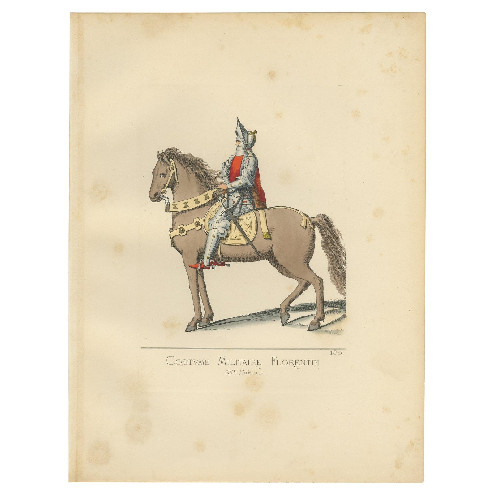 Antique Print of a Florence Soldier, 15th Century by Bonnard, 1860