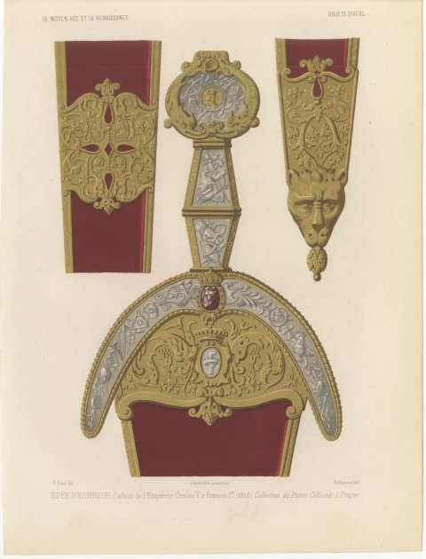 Sword of Honor given to Francis the First, 1526, Antique Print, 1851, view 2