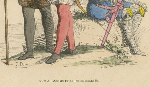 English Soldiers During the Reign of Henry III, Original Liithograph, 1847, close-up 1