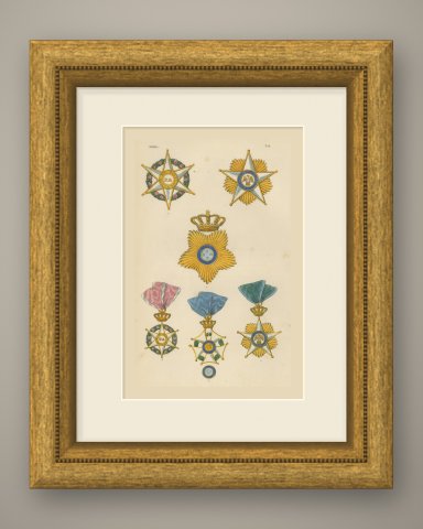 Orders of Brazil, Order of the Rose and Southern Cross, Plate XVI, 1844, shown framed