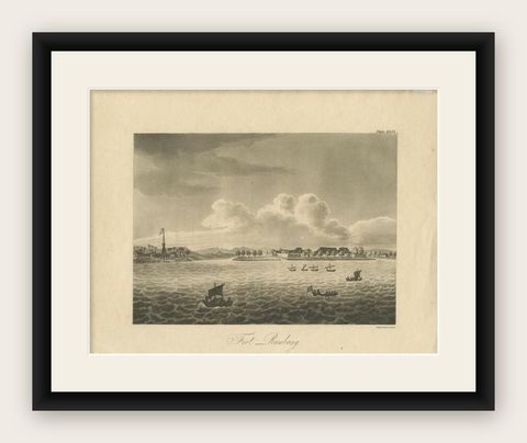 Antique Print of Fort Rambang, Java, Indonesia, 1815, shown framed