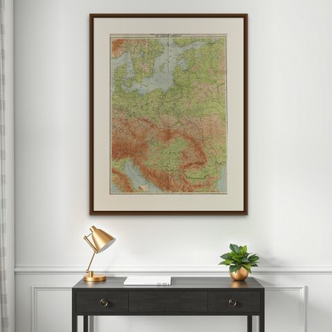 Antique European War Folding Map, ‘circa 1915’, shown framed on a wall
