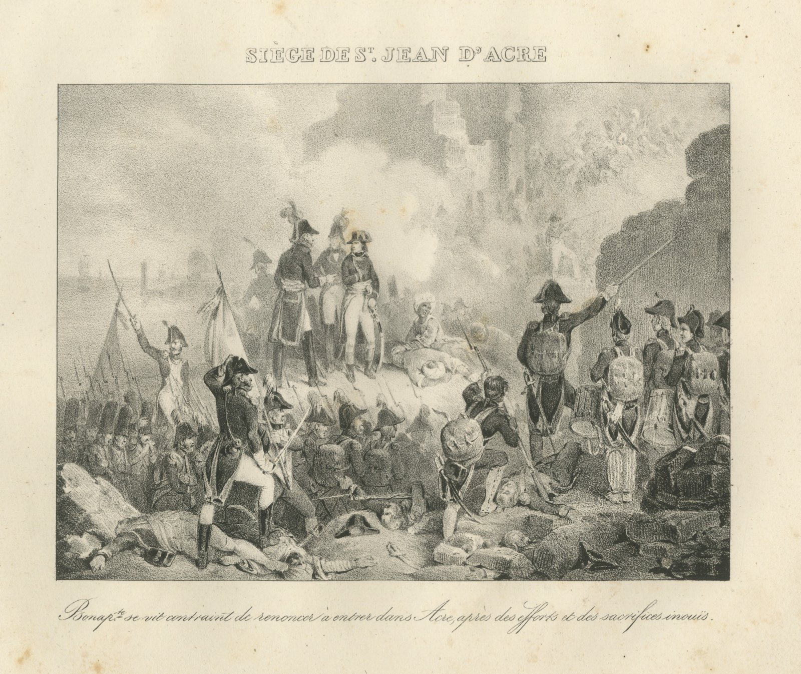 Siege of Acre, Napoleon Turns Back, Antique Madou Lithograph, 1827
