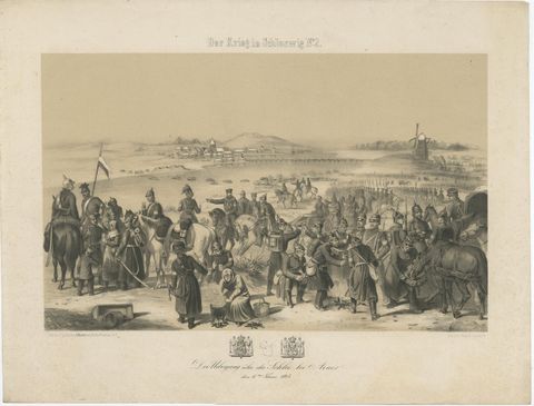 German Lithograph of the Schleswig War Crossing at the Schlei Near Arnis, 1864, view 2