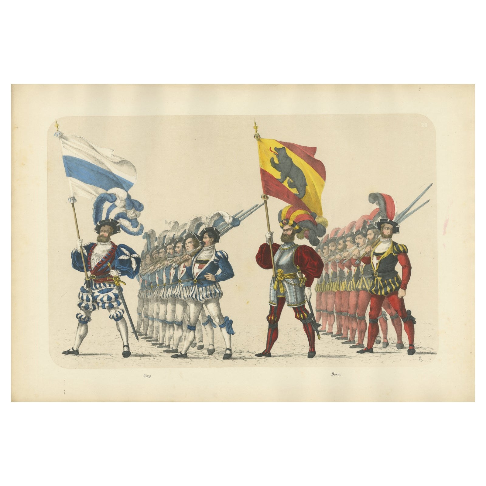 The Cantons of Zug and Bern, A Display of Swiss Military and Civic Pride, 1855