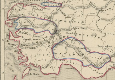 Antique Map of the March of the Ten Thousand, Xenophon Anabasis, circa 1845, close-up 2