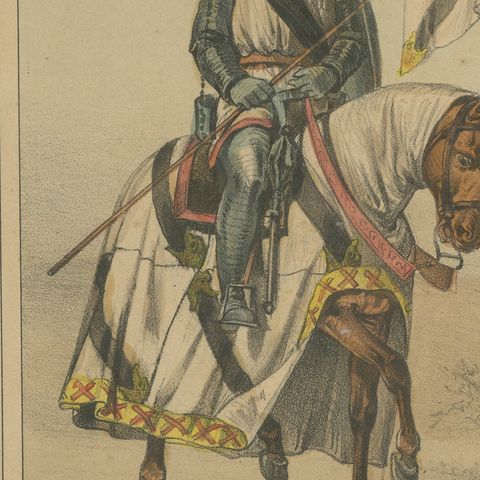 Spanish Cavalry Lithograph by José Villegas: Medieval Knights, 1861, close-up 3