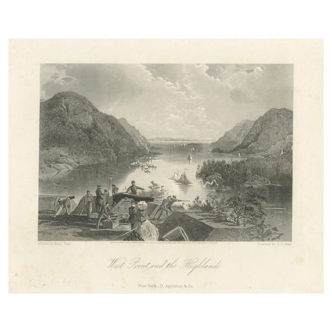 West Point and the Highlands, Hudson River Military View, 1869 Engraving