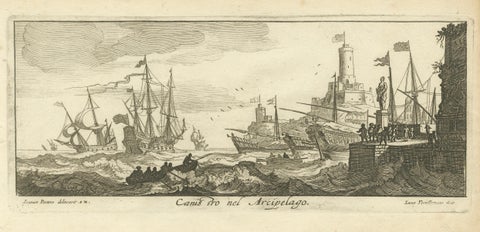 Maritime Scene in the Aegean Archipelago with Fortifications & Ships, circa 1680, close-up 3